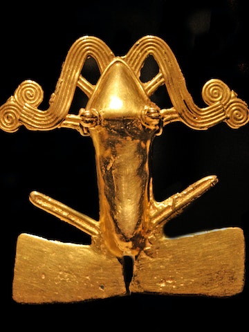 Frog Pendant. Costa Rica, Chiriqul. 11th-16th century. Cast Gold. Frogs are frequently depicted in the gold work of Costa Rica and Panama,. (Photo by Universal History Archive/UIG/Getty Images)