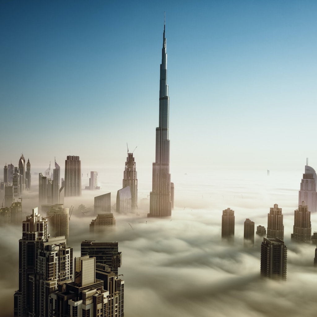 Features - Dubai Skyline in early morning fog
