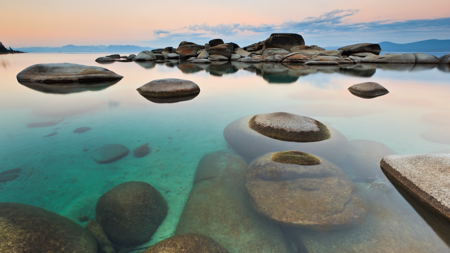 Clear water and rocks in Lake Tahoe.