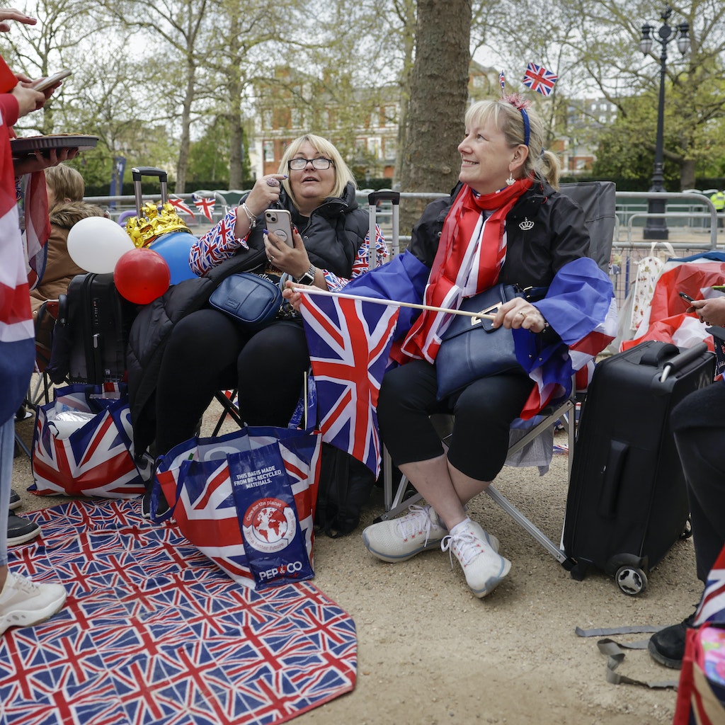 LONDON, ENGLAND - MAY 05: Royal enthusiasts are seen camped on The Mall as preparations continue for The Coronation on May 05, 2023 in London, England. The Coronation of King Charles III and The Queen Consort will take place on May 6, part of a three-day celebration. (Photo by Jeff J Mitchell/Getty Images)
1487695009