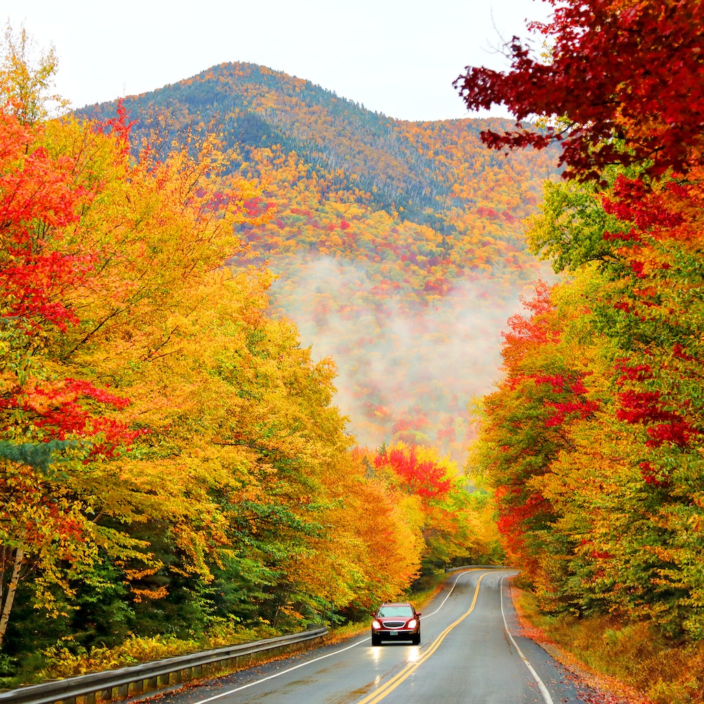 The 34-mile Kancamagus Highway cuts an east-west channel through the White Mountain National Forest in New hampshire