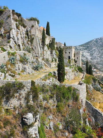 View in a bright sunny day of fortress Klis near Split in Croatia.